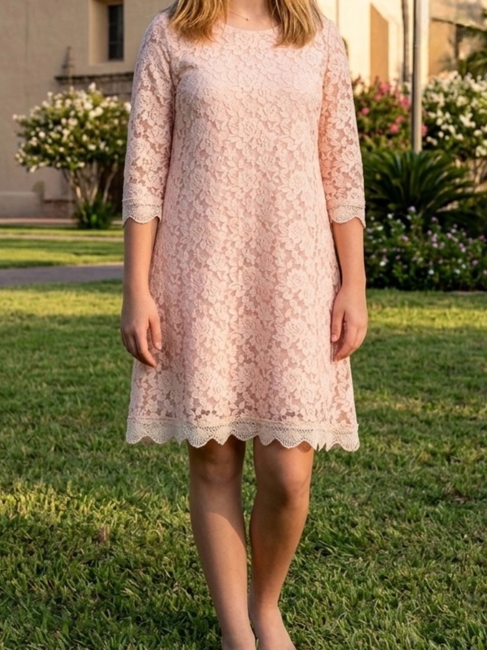 Peach Lace A-Line Dress